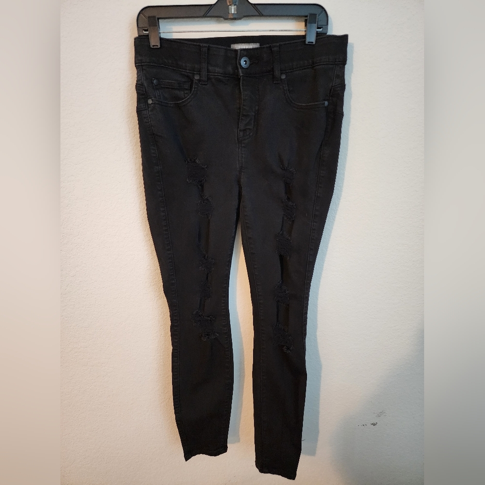Torrid Bombshell Skinny Black Destructed Jeans 10 Reg Length